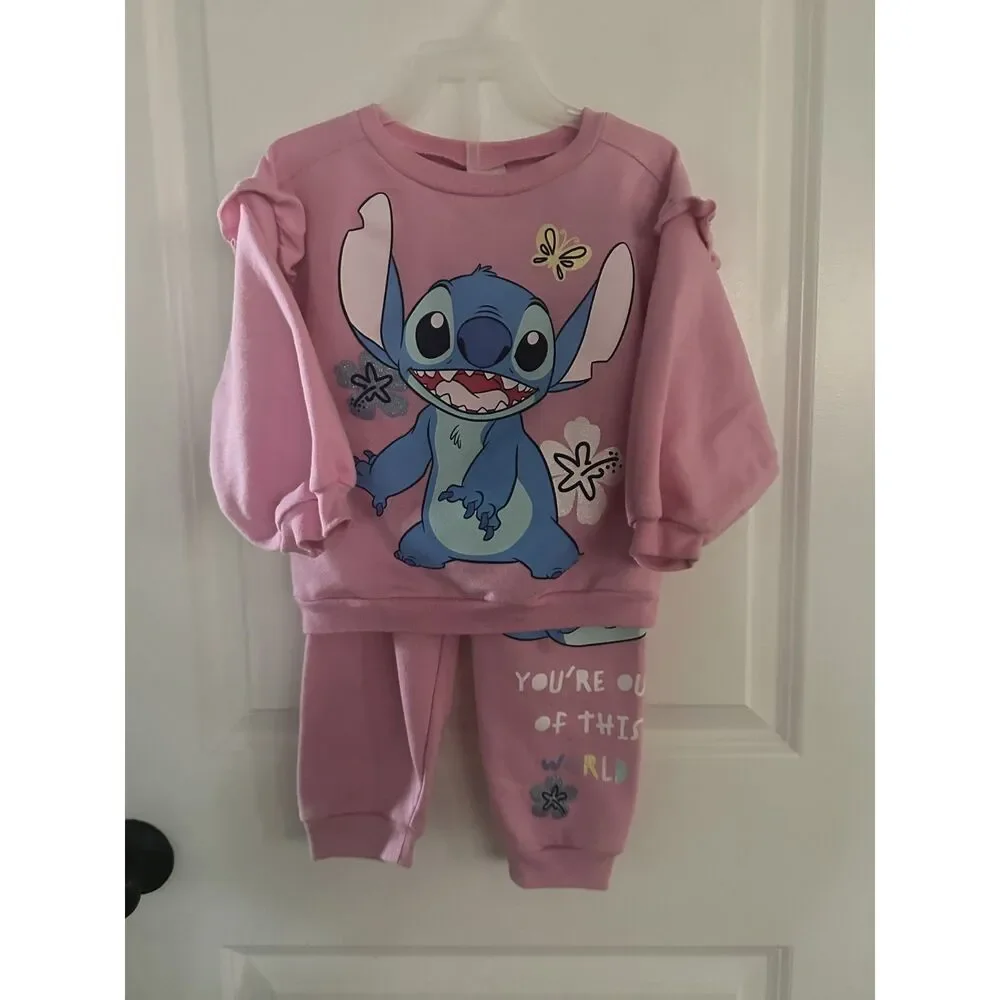 Disney Stitch Two Piece Jogging Girl Outfit (Pants & Sweater) Size 3T